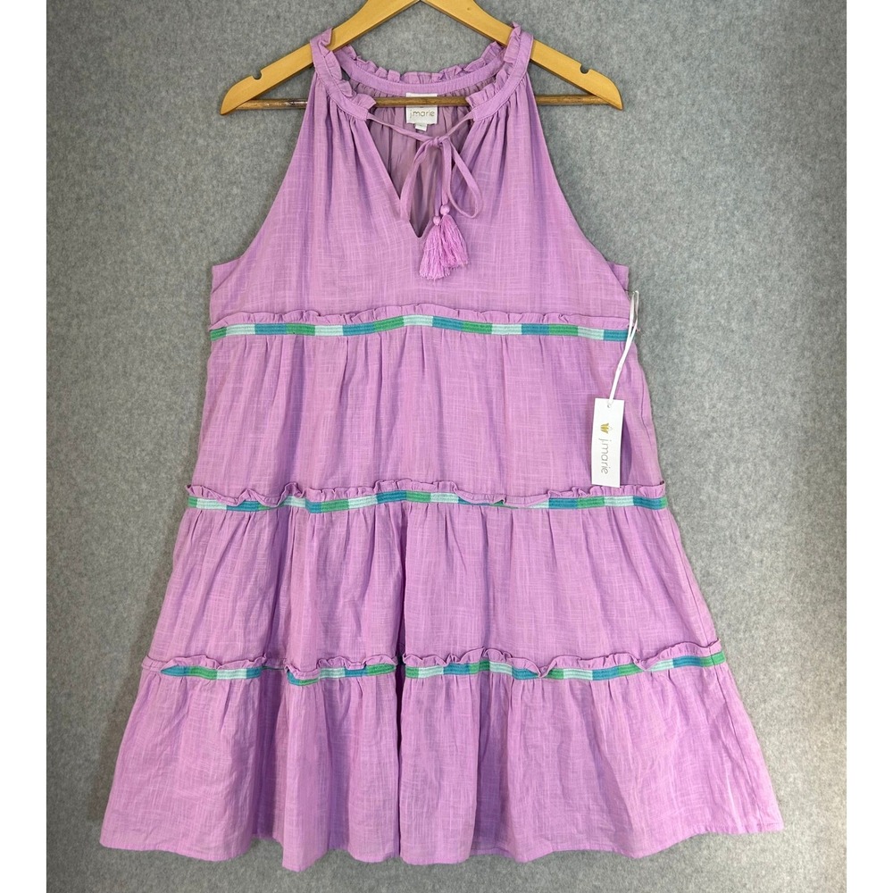 J Marie Sheila Dress Lavender Purple Tiered Ruffle V Neck Tassel Size Large‎ NWT